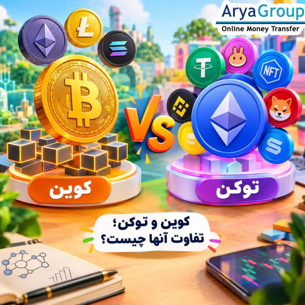 کوین و توکن چه تفاوتی دارند؟ با نحوه کار، کاربرد و تفاوت اصلی این دو دارایی دیجیتال در دنیای بلاک‌چین آشنا شوید.