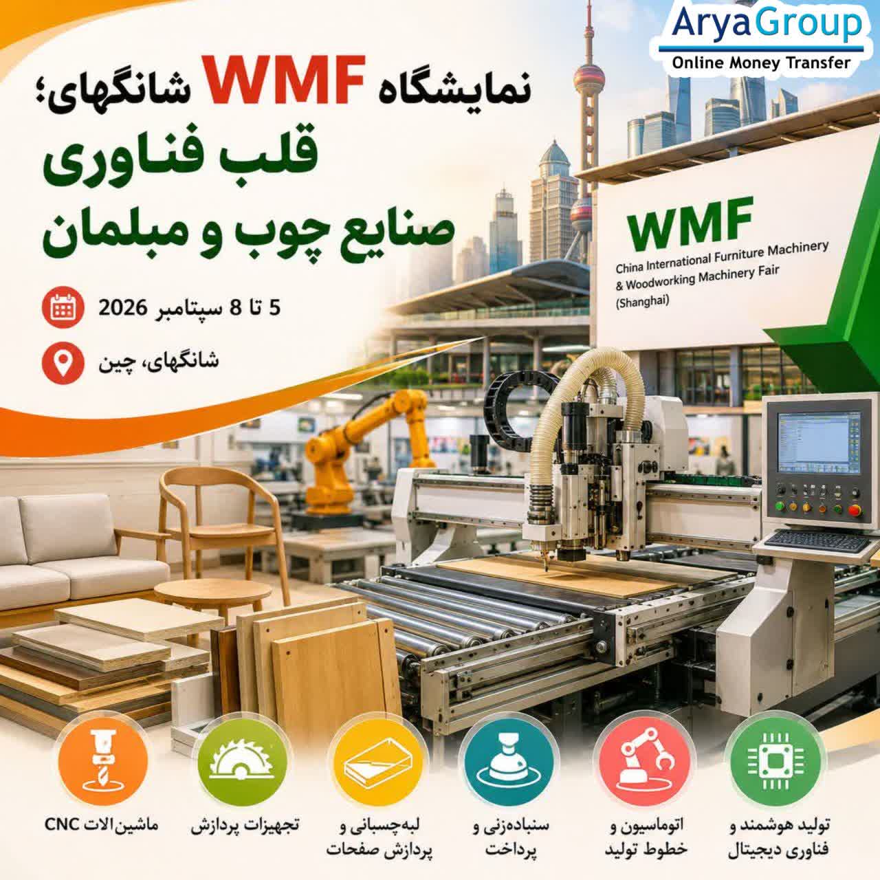 با نمایشگاه WMF شانگهای ۲۰۲۶، رویداد تخصصی ماشین‌آلات صنایع چوب و فناوری تولید مبلمان، تاریخ، محل برگزاری، محصولات و فناوری‌های آن آشنا شوید.